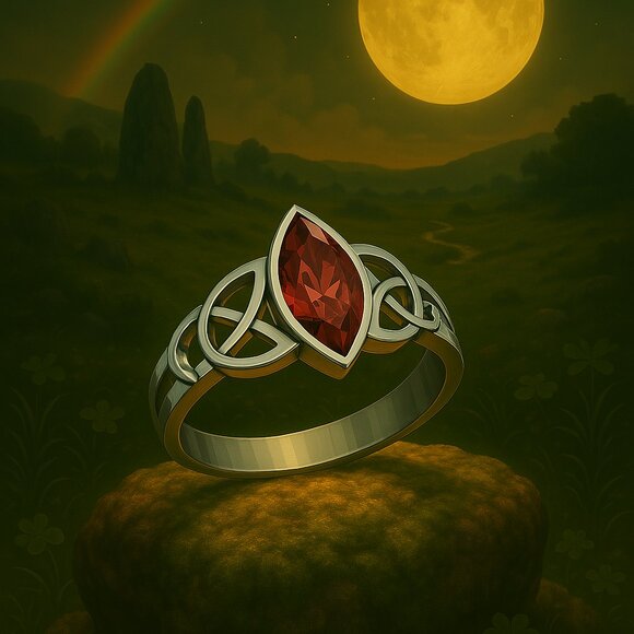 Celtic Knotwork Garnet Sterling Silver Ring, Size 7 - Picture 5 of 5